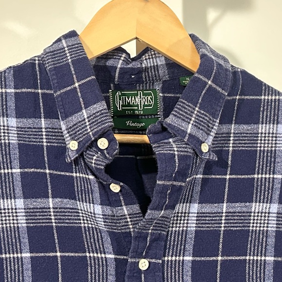 Gitman Bros Vintage Navy Plaid Flannel Shirt XL Made in USA - Picture 3 of 5